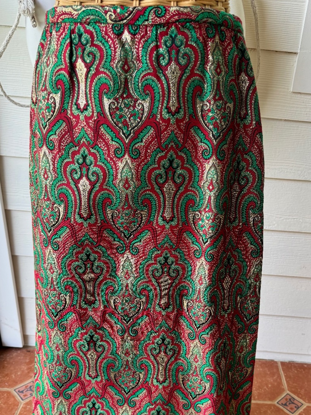 Vintage Nelly De Grab New York Maxi Skirt Red Green Gold Metallic 28"Waist